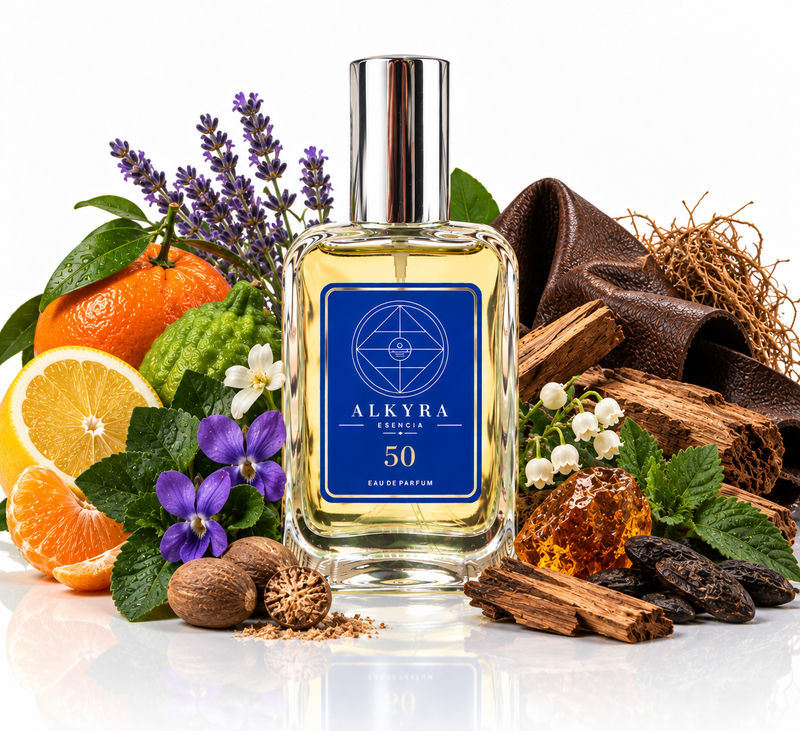 Perfume equivalente a Fahrenheit Dior (aromática) - REF. 50 | Alkyra Esencia